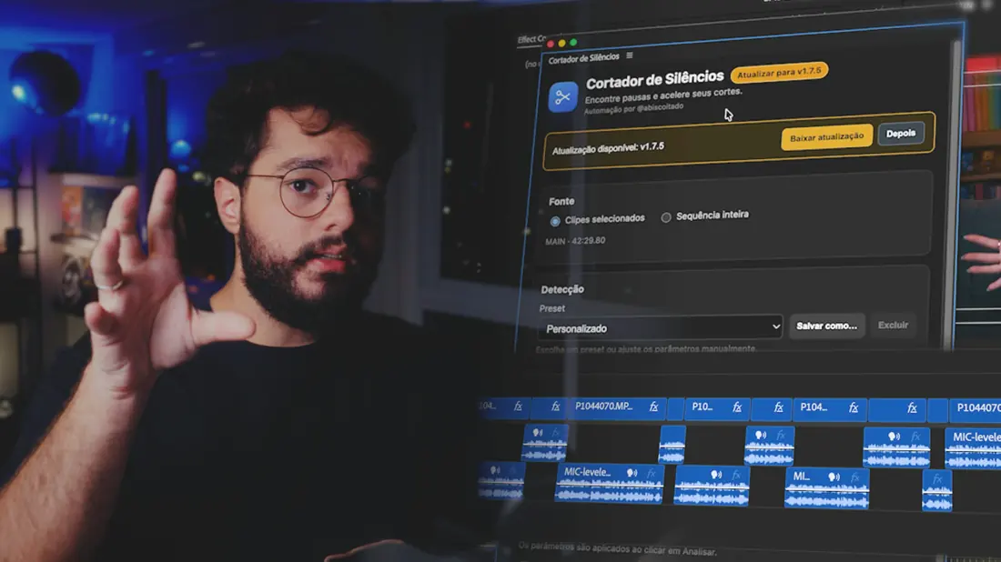 Abis explicando o Cortador de Silêncios, com a extensão aberta ao lado